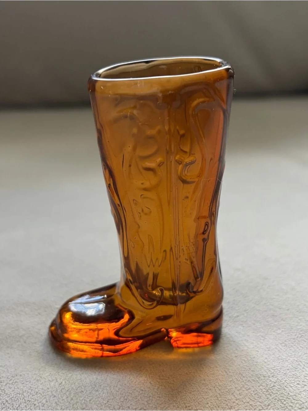 Vintage Amber Glass Cowboy Boot Shaped Shot Glass Toothpick Holder Western